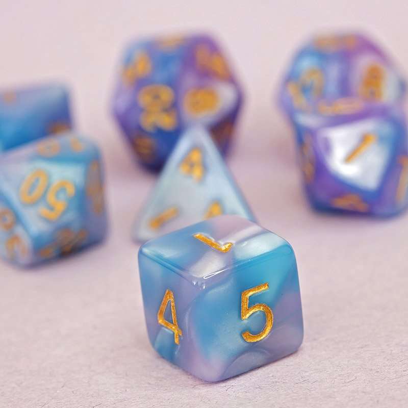 Sage's Stones - Purple/Blue Gold Ink Acrylic Polyhedral Dice Set image 4