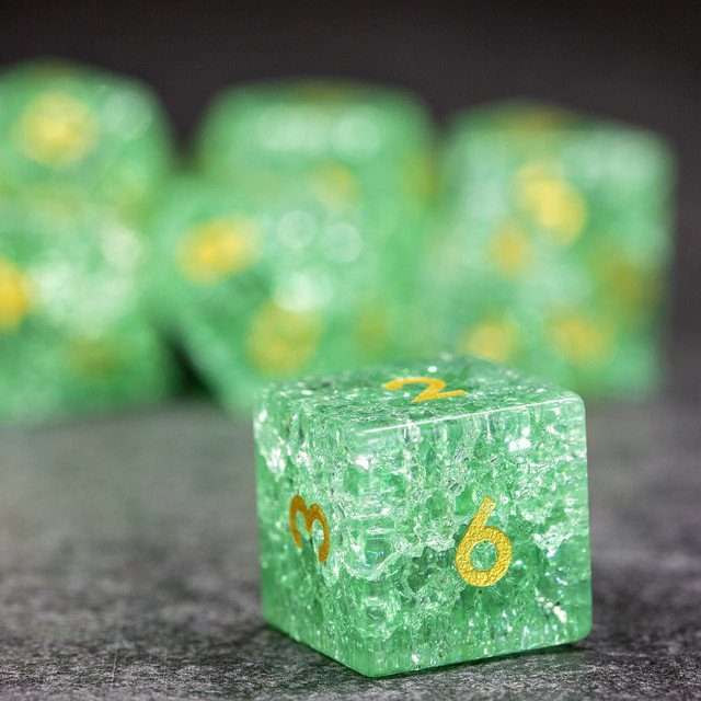 Sage's Kaleidoscopes Green Cracked Glass Gloss Finish Polyhedral Dice Set image 6