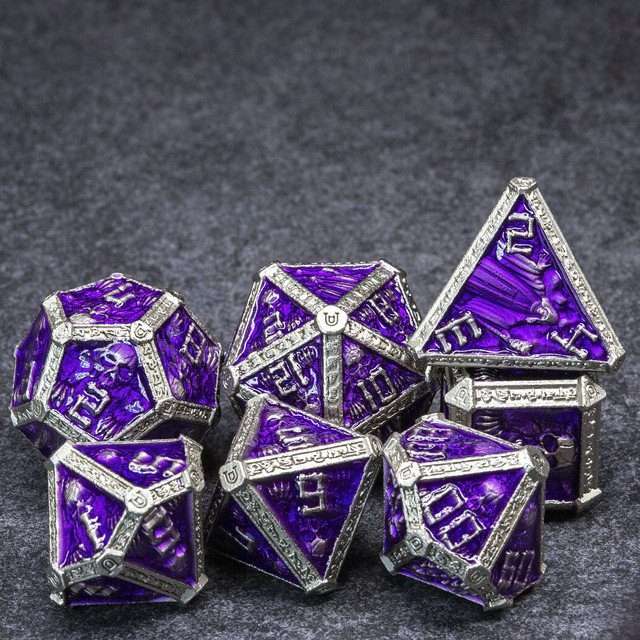 Sage's Lich's Phylactery Purple/Silver Metal Polyhedral Dice Set image 2