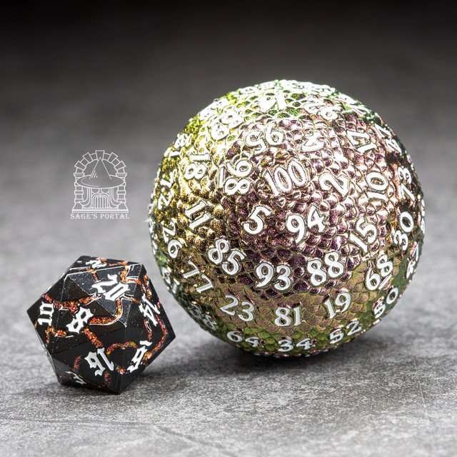 Sage’s Dragon Egg Green/Red d100 Metal Dice image 6