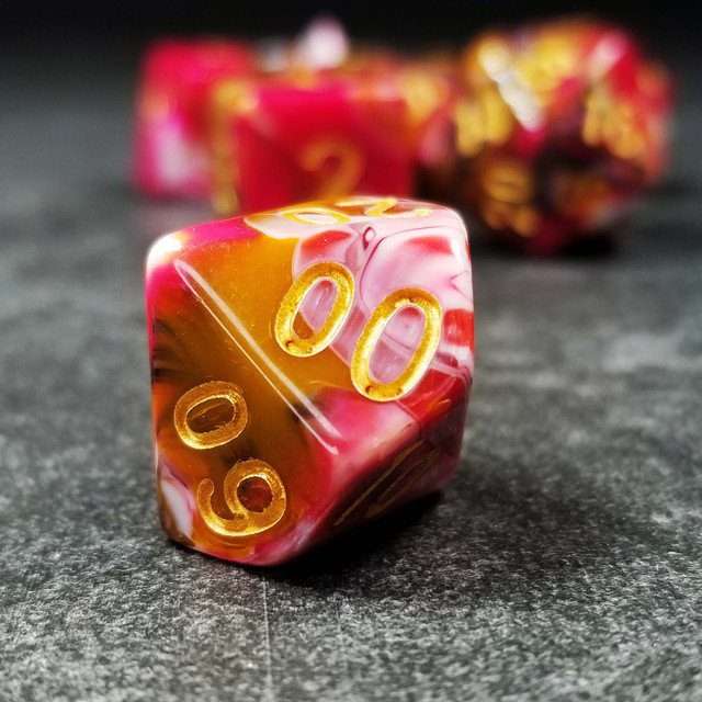 Sage's Stones - Red/Brown/White/Black Gold Ink Acrylic Polyhedral Dice Set image 21