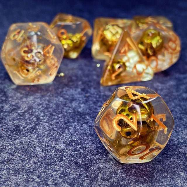 Sage's Familiars - Golden Skull Familiar Resin Polyhedral Dice Set image 36