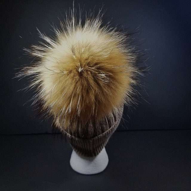 Sage’s Cap – Mocha Wool Beanie with Raccoon Pompom image 3