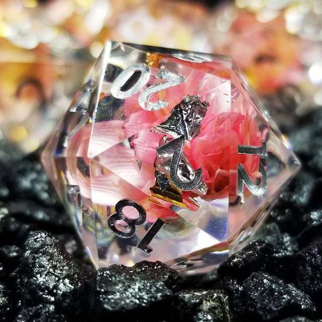 Sage’s Enchanted Flower Pink Sharp Edge Resin Polyhedral Dice Set image 14