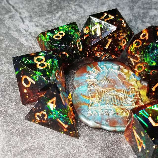 Sage's Enchanted Crystals Cola/Green/Blue Sharp Edge Resin Dice Set image 38