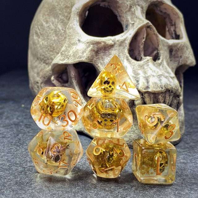 Sage's Familiars - Golden Skull Familiar Resin Polyhedral Dice Set image 25