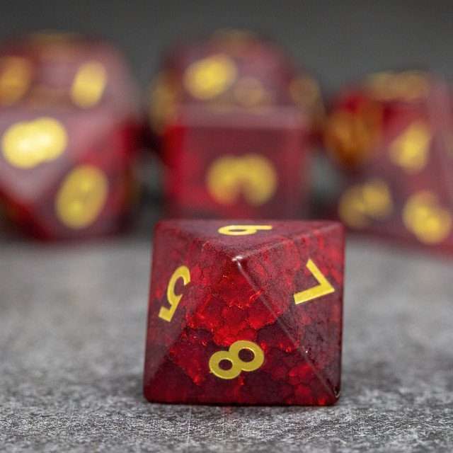 Sage's Kaleidoscopes Red Cracked Glass Frosted Finish Polyhedral Dice Set image 6