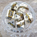 Sage's Rift Stones - Pearl Silver/Chartreuse Metal Polyhedral Dice Set image 0