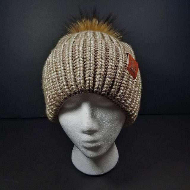 Sage’s Cap – Mocha Knit Beanie with Raccoon Pompom image 5