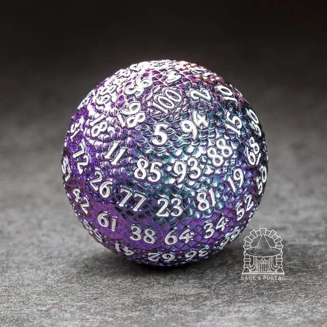 Sage’s Dragon Egg Purple/Teal d100 Metal Dice image 0