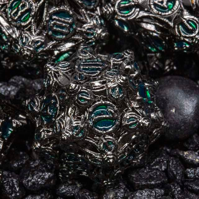 Sage’s Finials Midnight Glade Metal Polyhedral Dice Set image 0