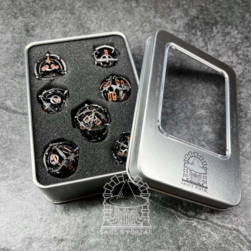 Sage's Caged Centrifuge Hollow Metal Polyhedral Dice Set image 8