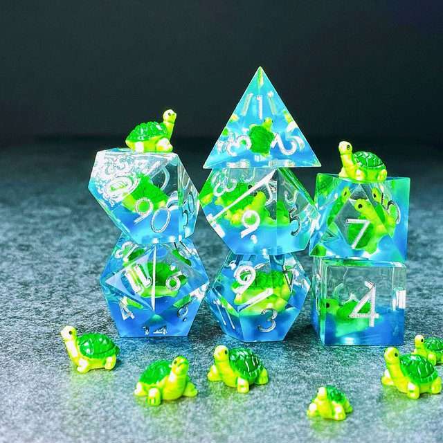 Sage's Familiars - Baby Turtle Familiar Sharp Edge Resin Polyhedral Dice Set image 29