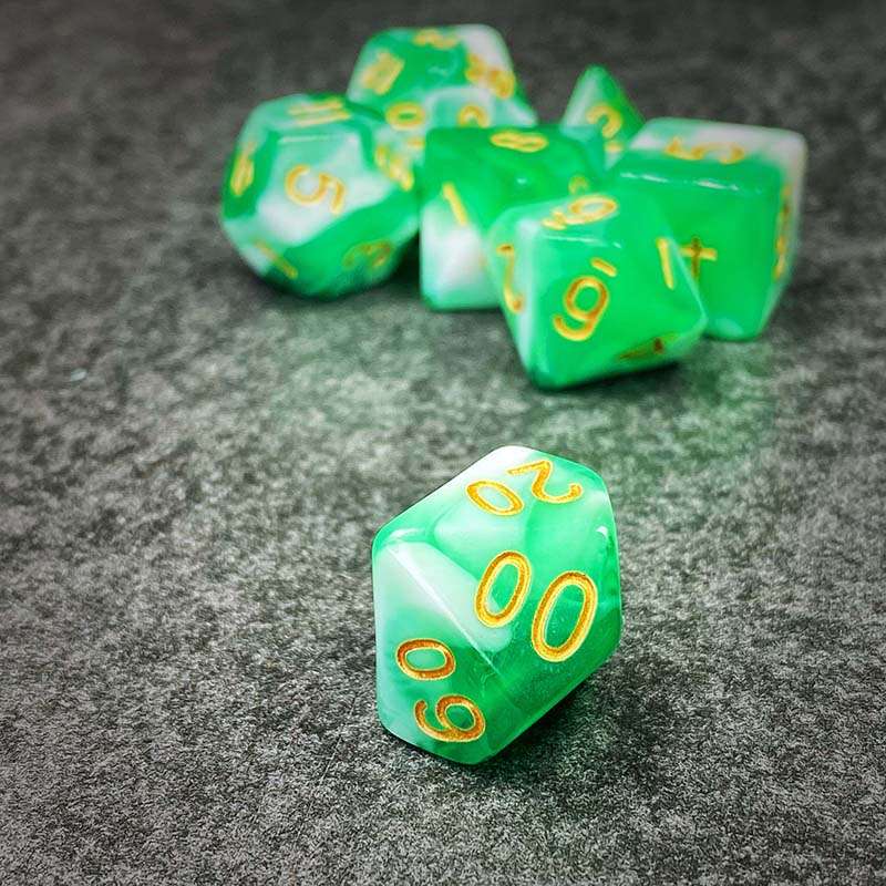 Sage's Stones - Green/White Gold Ink Acrylic Polyhedral Dice Set image 4