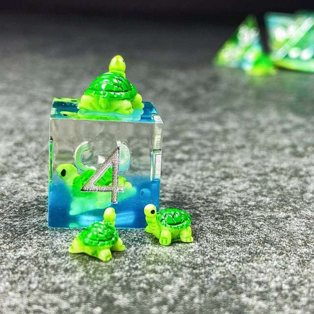 Sage's Familiars - Baby Turtle Familiar Sharp Edge Resin Polyhedral Dice Set image 27