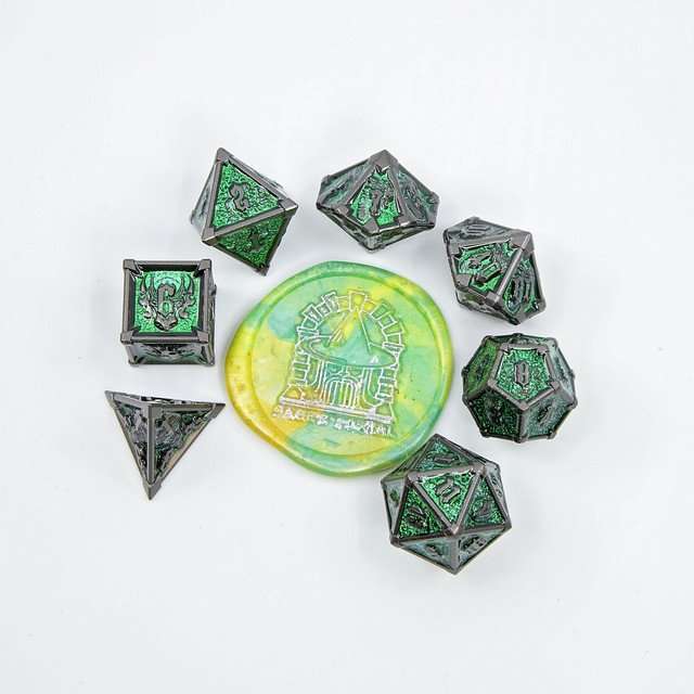 Sage's Grave Fortune Emerald Death Metal Polyhedral Dice Set image 10