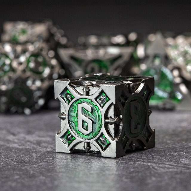 Sage's Runic Caltrops Black/Green Metal Polyhedral Dice Set image 5