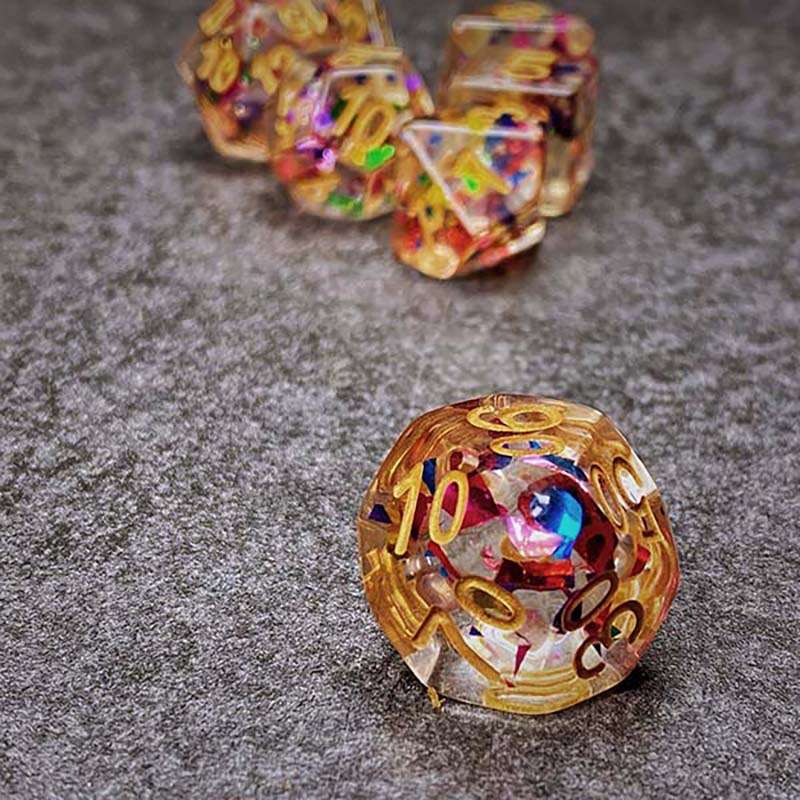 Sage's Cantrips - Transparent Rainbow Sparks Resin Polyhedral Dice Set image 5