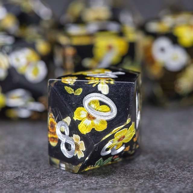 Sage's Honeybees Midnight Honey Sharp Edge Resin Dice Set image 11