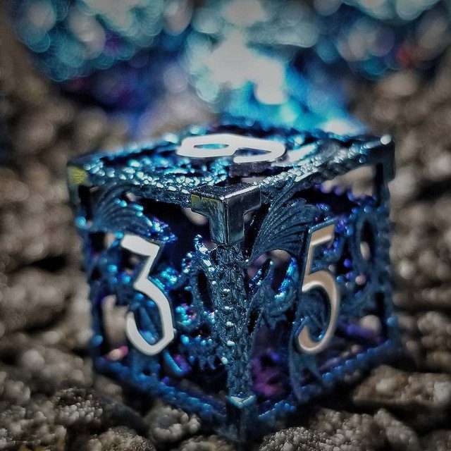 Sage's Dragonstones - Blue Noble Dragon Hollow Metal Polyhedral Dice Set image 17