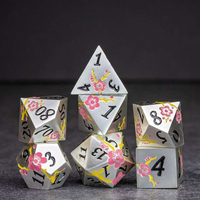 Sage's Petrified Flowers Silver Pink/Yellow Flowers Metal Polyhedral Dice Set image 2