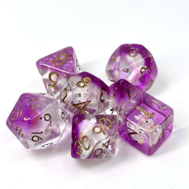 Sage's Baby Unicorn Familiar Resin Polyhedral Dice Set image 3