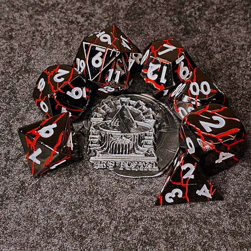 Sage's Relics of Antiquity - Dark Silver Red Metal Polyhedral Dice Set image 0