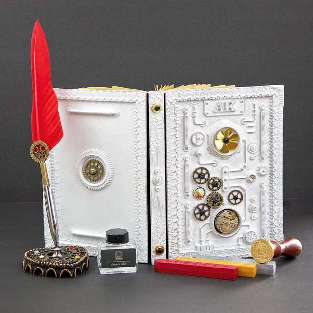 Sage's Gnomish White Notebook Gift Set | Handmade Notebook for TTRPG, Sketchbook, Diary image 2