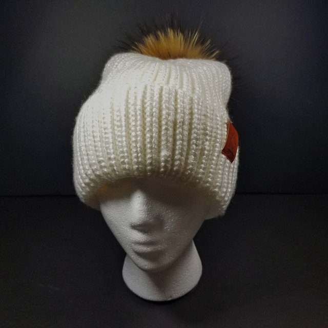 Sage’s Cap – White Knit Beanie with Raccoon Pompom image 8