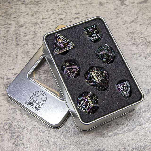 Sage's Lich's Phylactery Black/Rainbow Metal Polyhedral Dice Set image 9