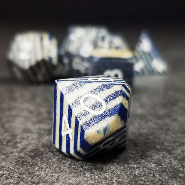 Sage’s Trees - Blue/White Technical Wood White Ink Polyhedral Dice Set image 5