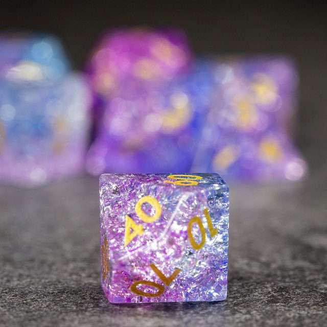 Sage's Kaleidoscopes Purple/Blue Cracked Glass Gloss Finish Polyhedral Dice Set image 3