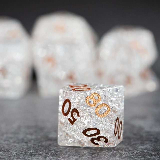 Sage's Kaleidoscopes Ice White Cracked Glass Gloss Finish Polyhedral Dice Set image 5