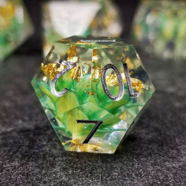 Sage’s Enchanted Flower Cyan Sharp Edge Resin Polyhedral Dice Set image 19