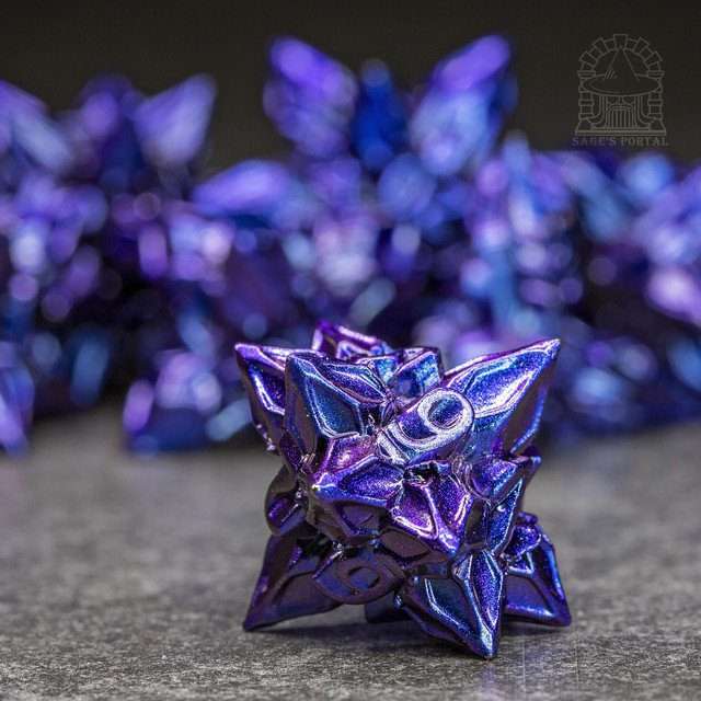 Sage's Deadly Blossoms Blue/Purple Metal Polyhedral Dice Set image 4