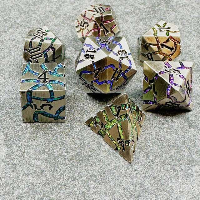 Sage's Warp Stones Antique Silver Galaxy Metal Polyhedral Dice Set image 0