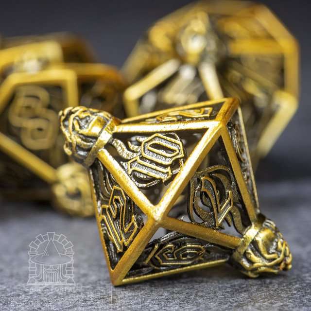 Sage’s Phoenix Lantern Hollow Metal Polyhedral Dice Set image 4