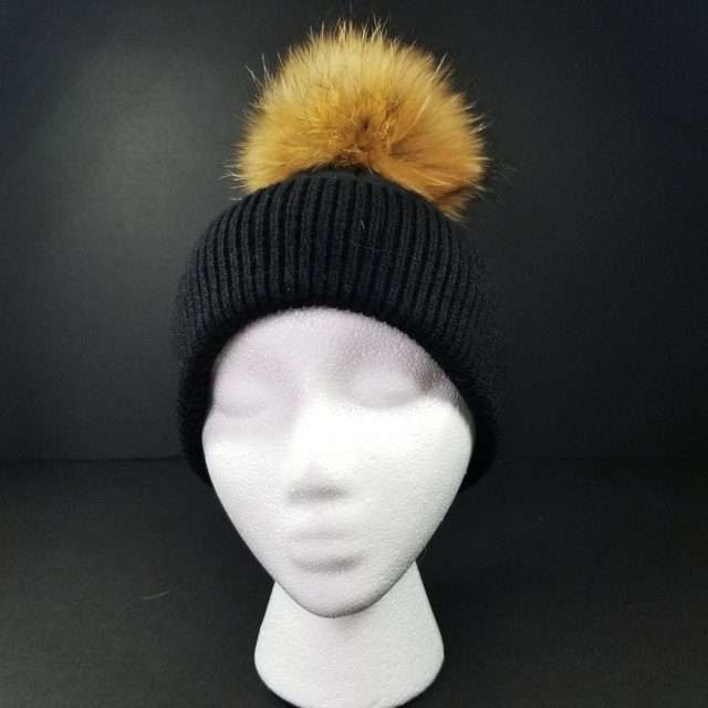 Sage's Cap - Black Wool Beanie with Raccoon Pompom image 19