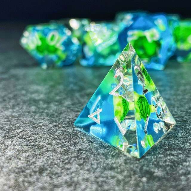 Sage's Familiars - Baby Turtle Familiar Sharp Edge Resin Polyhedral Dice Set image 6