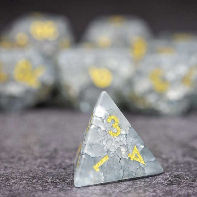 Sage's Kaleidoscopes White/Mica Cracked Glass Frosted Finish Polyhedral Dice Set image 8