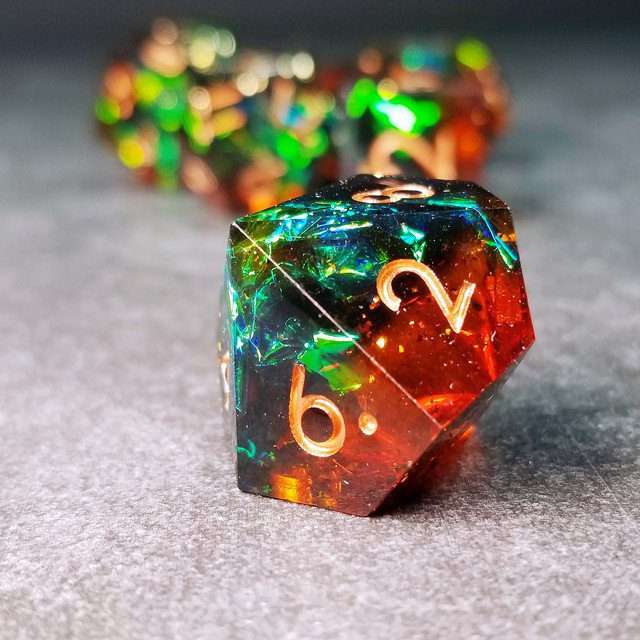Sage's Enchanted Crystals Cola/Green/Blue Sharp Edge Resin Dice Set image 28