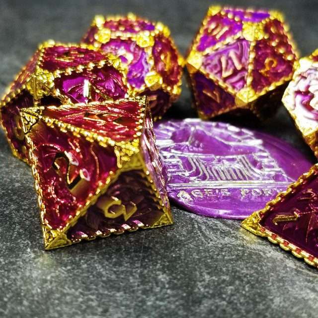 Sage's Dragonstones - Mystic Wyvern Purple Gold Metal Polyhedral Dice Set image 8