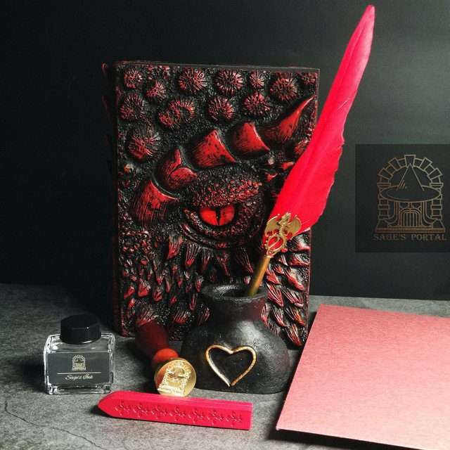 Eye of the Red Dragon Notebook Gift Set | Handmade Notebook for TTRPG, Sketchbook, Diary image 1