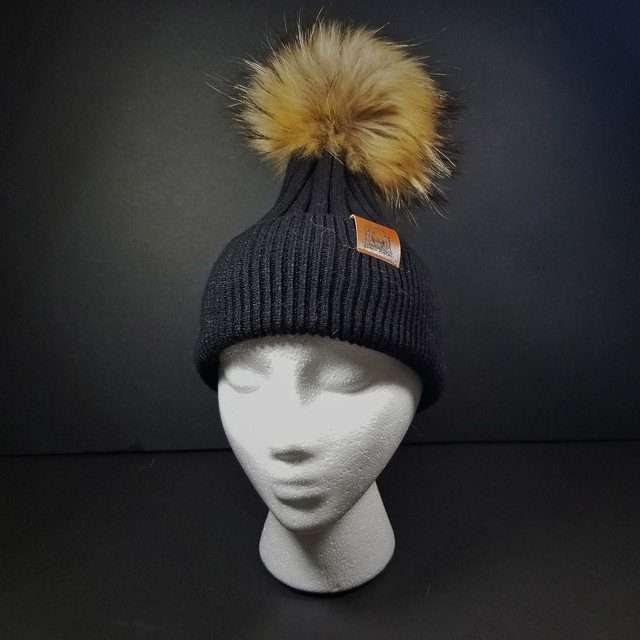 Sage's Cap - Black Wool Beanie with Raccoon Pompom image 11