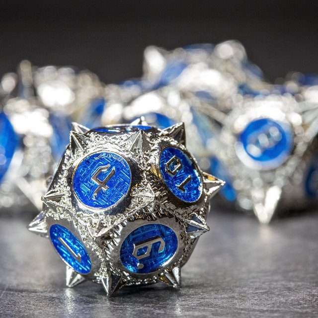 Sage's Enchanted Morningstars - Silver/Blue Metal Polyhedral Dice Set image 2