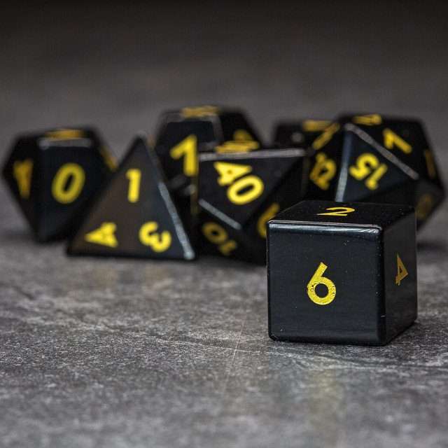 Sage's Treasures - Obsidian Gloss Finish Gold Ink Polyhedral Dice Set image 6