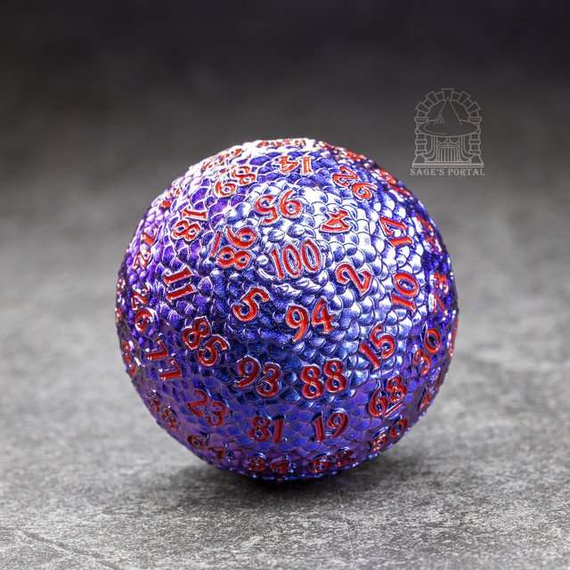 Sage’s Dragon Egg Purple/Blue d100 Metal Dice image 2