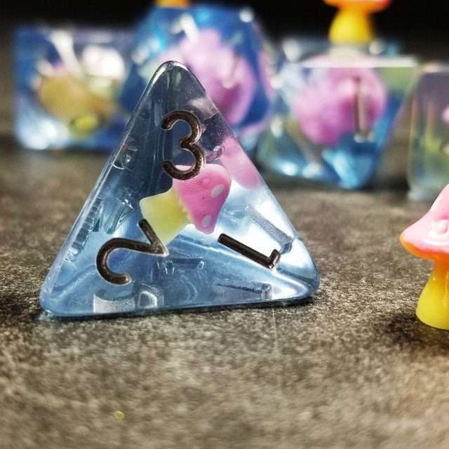 Sage's Familiars - Pink Magic Shrooms Resin Polyhedral Dice Set image 6