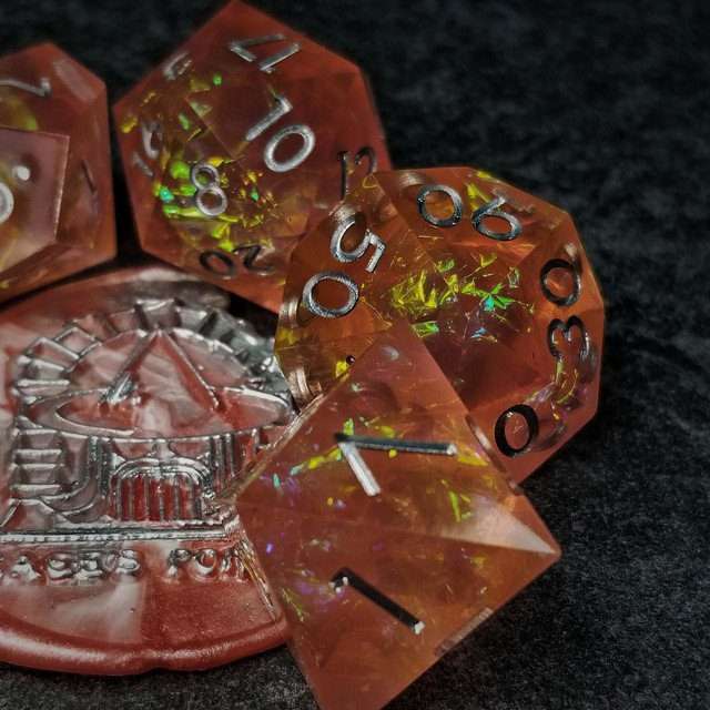 Sage's Enchanted Crystals Pink/Peach Silver Ink Sharp Edge Resin Dice Set image 31