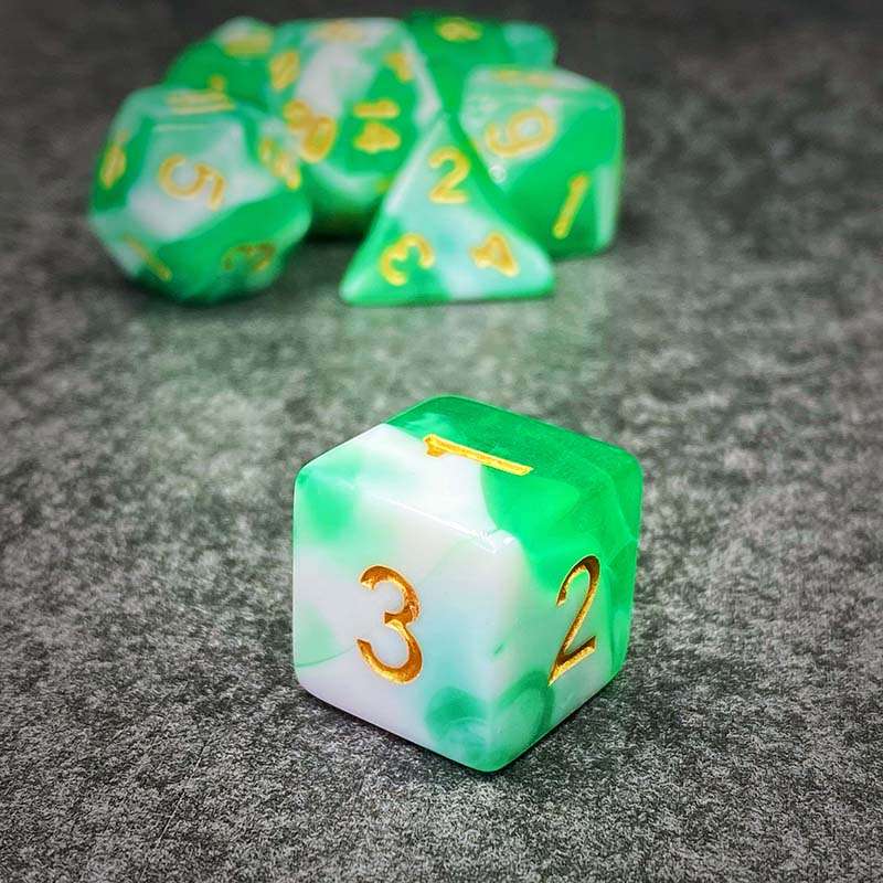 Sage's Stones - Green/White Gold Ink Acrylic Polyhedral Dice Set image 7